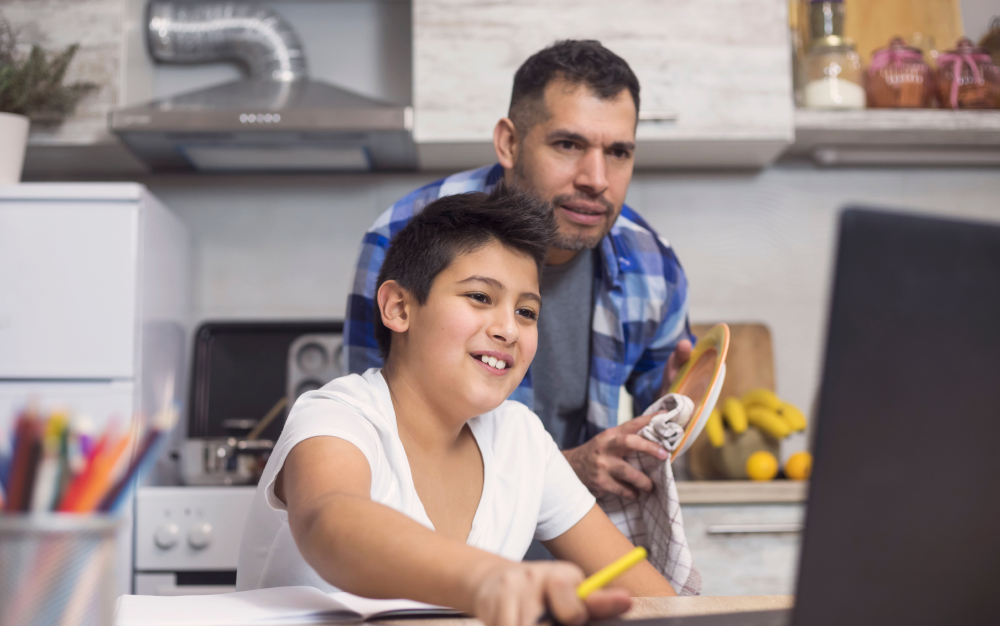 Father and son working together