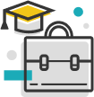 Brief case with graduation hat icon